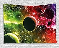 Vista 156 de Ambesonne Tapiz de isla tropical, olas del océano en la playa de Seychelles al atardecer horizonte, decoración de tela para colgar en la pared