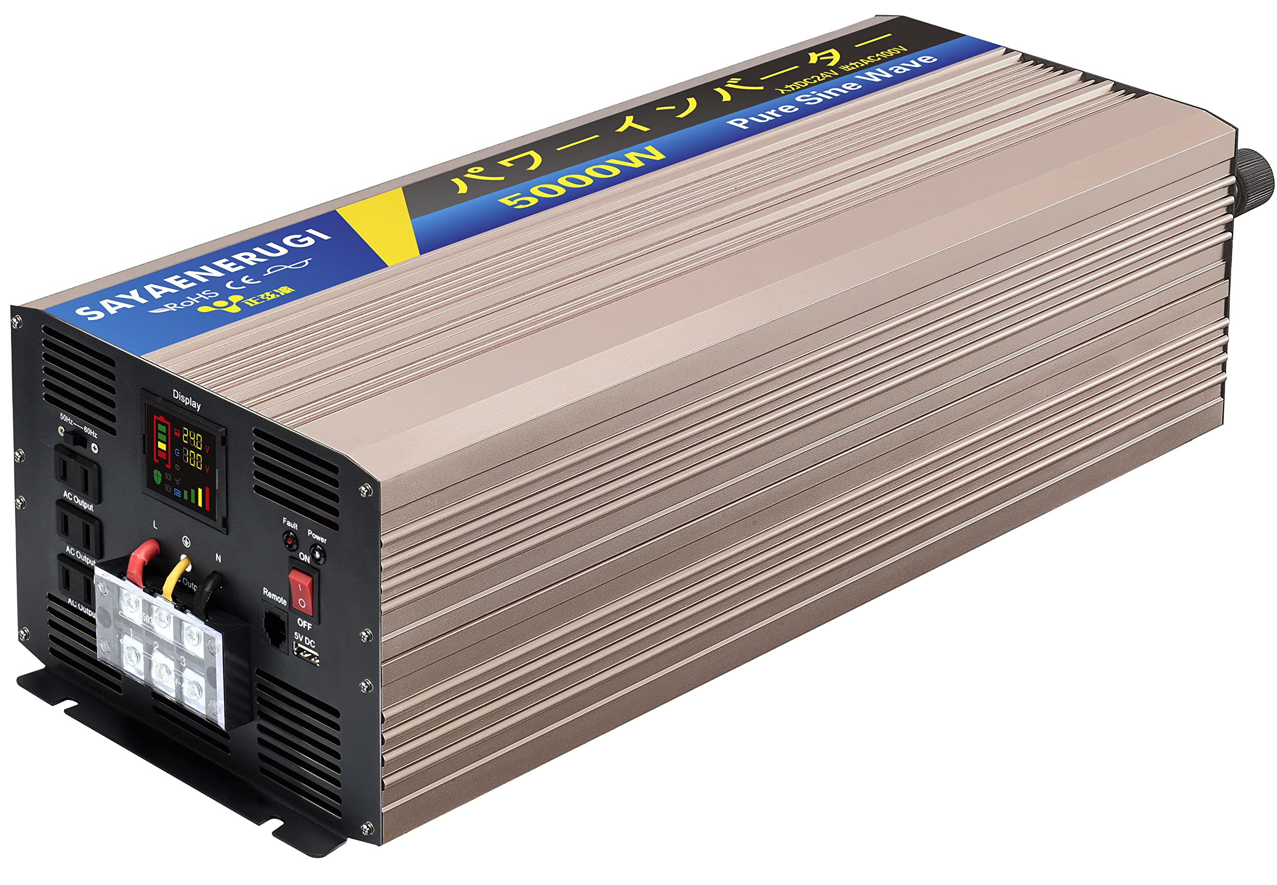 Sine Wave Inverter, 5000 W, 48 V, 100 V, Instant Maximum 10,000 W, Inverter, DC to AC Converter, 50Hz/60Hz, Car to Household Power Supply, Emergency Power Supply, Auxiliary Power Supply