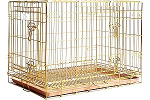 Gold Dog Crate 30 Inch, Portable Folding Metal Wire Dog Kennels Pet...