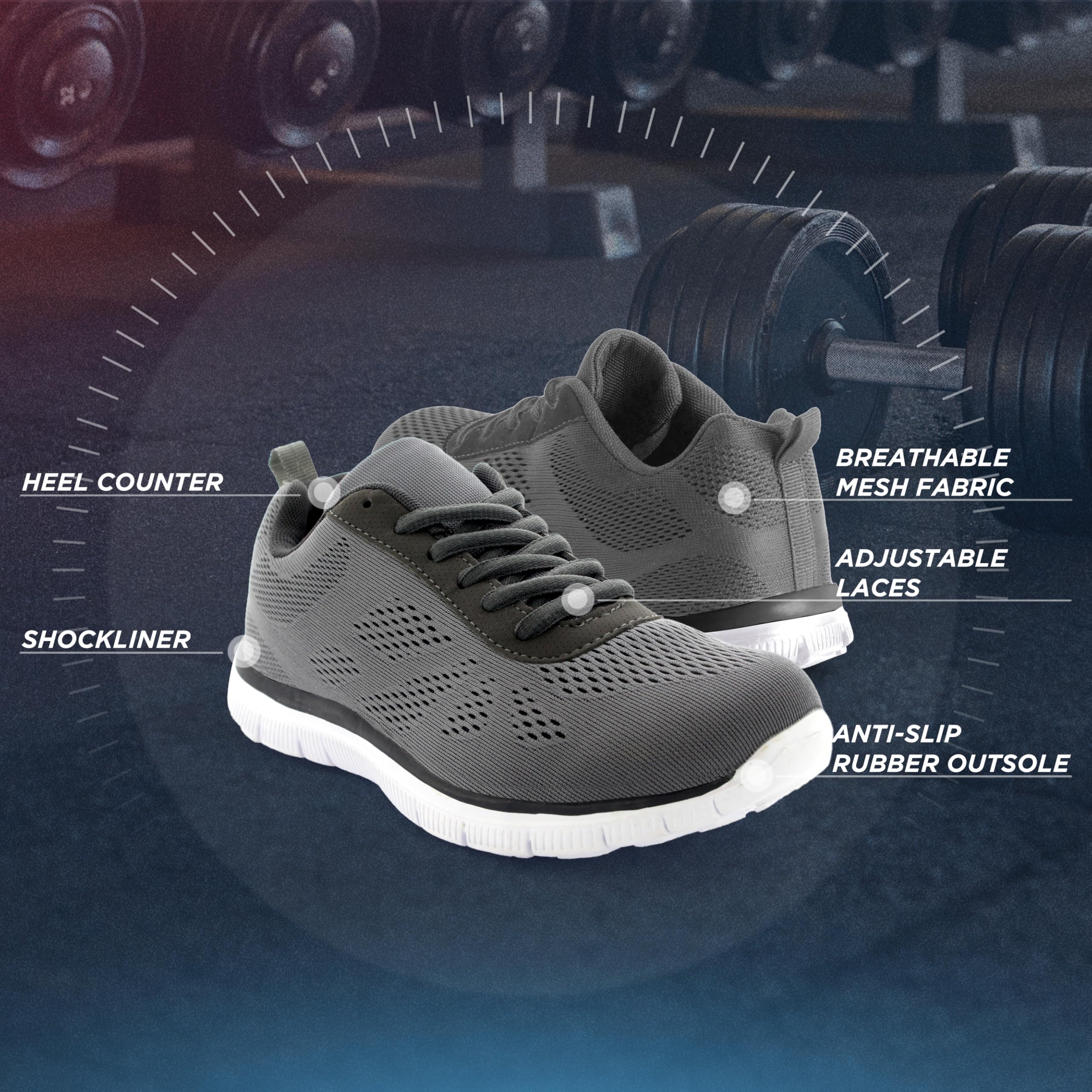 Get Fit Men’s Lace-Up Running Trainers - Lightweight Breathable Mesh Sports Shoes with Cushioned Sole - Comfortable Athletic Sneakers for Gym, Jogging & Everyday Wear - Grey - 10
