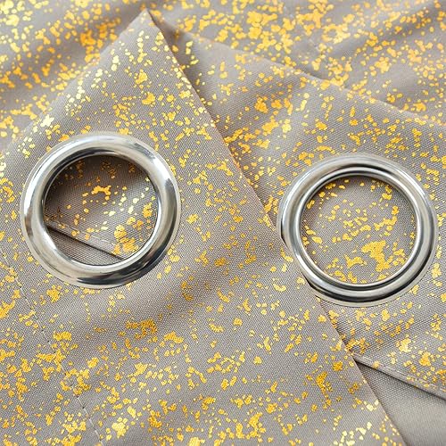 Miniatura 5 de TERLYTEX Cortinas doradas de 84 pulgadas de largo para sala de estar, 2 paneles, cortinas brillantes con estampado metálico dorado con purpurina