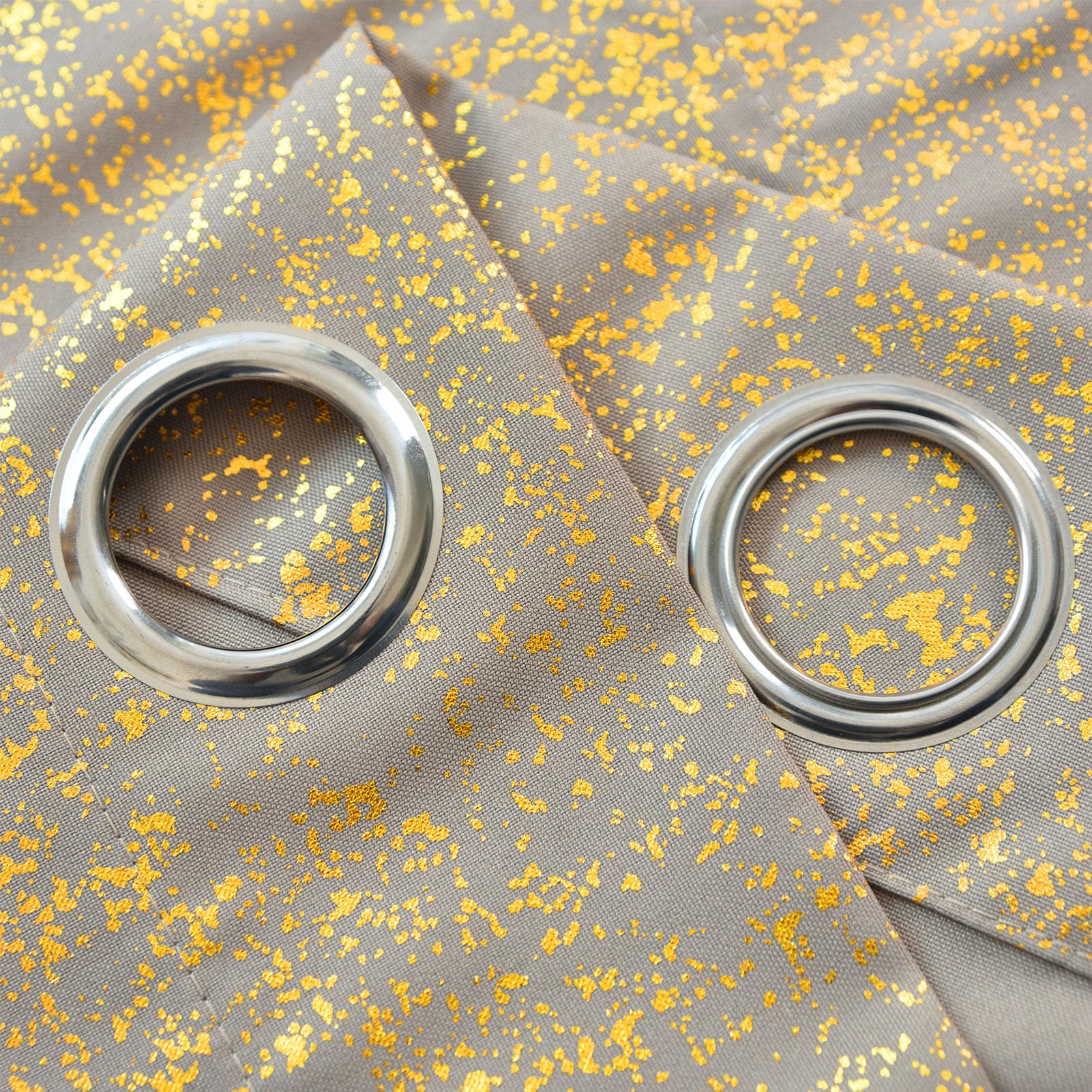 TERLYTEX Goldfarbene Vorhänge, 244 cm, metallisch, glitzernd, schimmernd, für Wohnzimmer, mit Ösen, Privatsphäre, Glitzer, halbschimmernd, 132 x 244 cm, Gold-Taupe