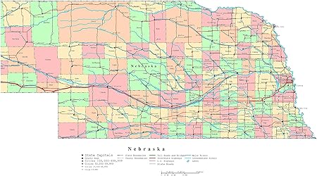 Nebraska State Map With Towns Amazon.com: Large Detailed Administrative Map Of Nebraska State With Roads,  Highways And Cities Vivid Imagery Laminated Poster Print-17 Inch By 22 Inch  Laminated Poster With Bright Colors: Posters & Prints