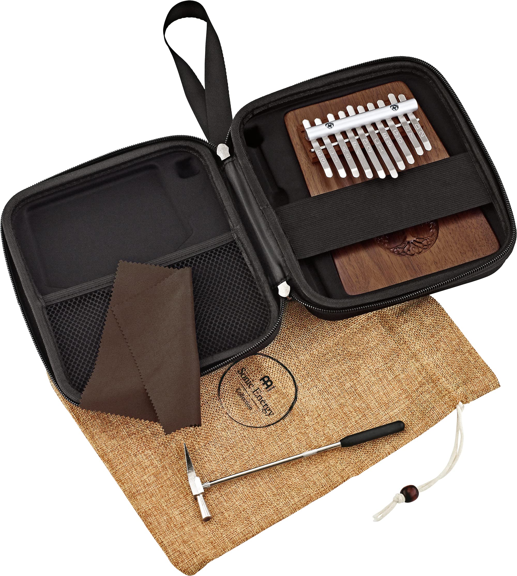 Sonic Energy Massivkörper Kalimba – C-Dur, 10 Töne – Schwarzes Walnussholz, mit Lebensbaum – Für Meditation, Yoga, Percussion – Inkl. Zubehör (KL1001TOL)