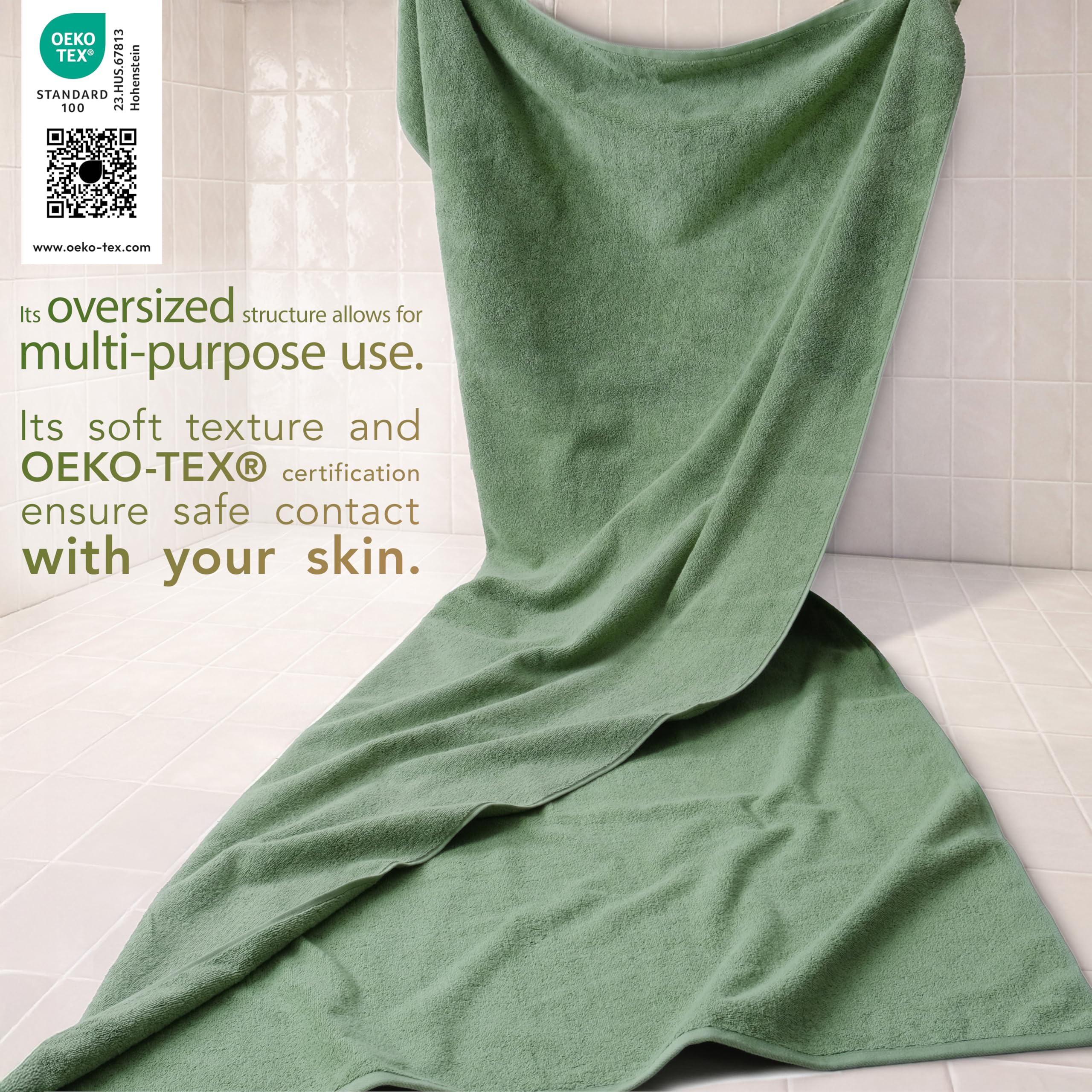 Cotton Paradise Drap de Bain surdimensionné 100% Coton de 101 x 203 cm, Serviette de Bain Extra Large pour Salle de Bain et Piscine, Vert Sauge
