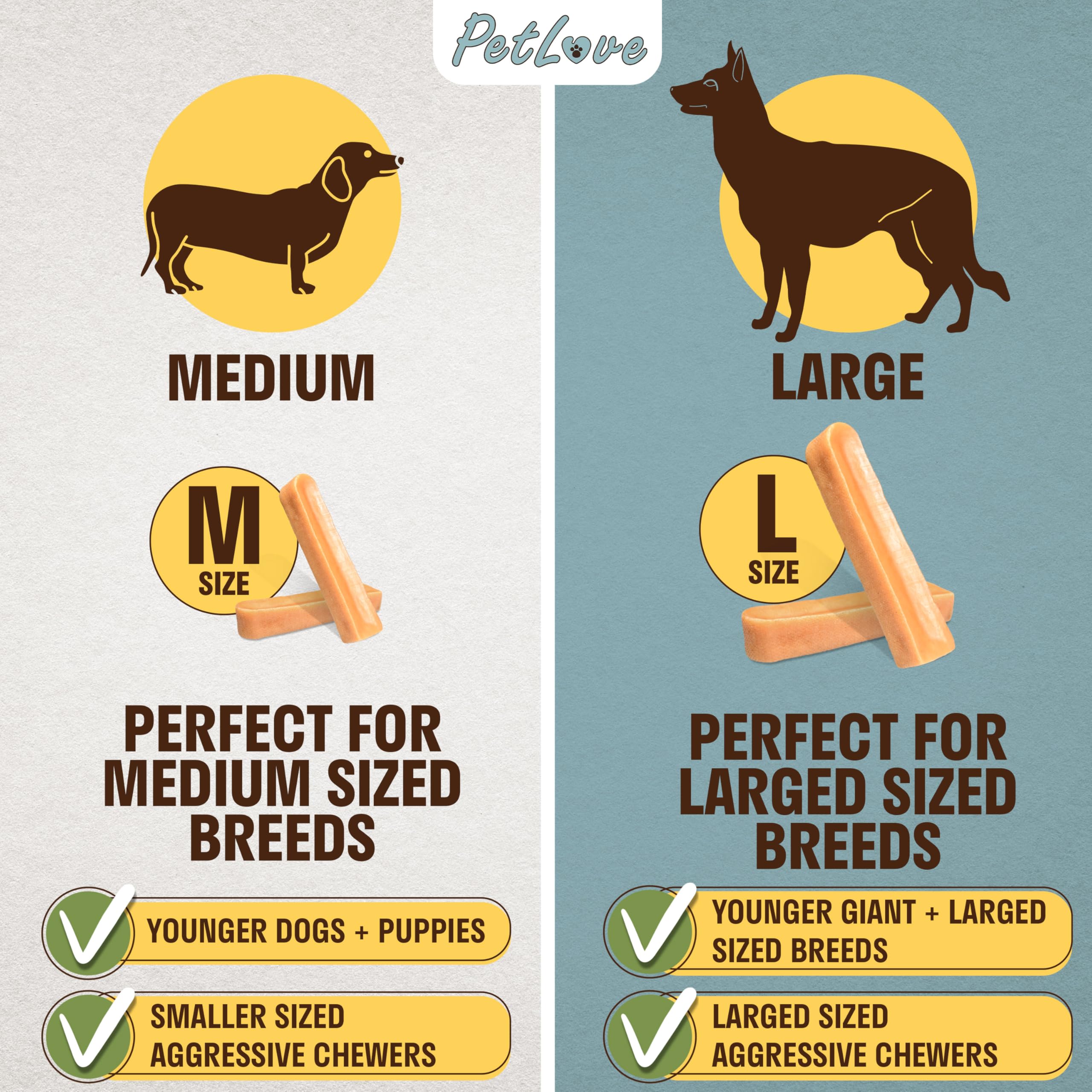 PetLove Himalayan Yak Lot de 6 bâtonnets à mâcher pour chien Taille L – Fromage dur naturel à mâcher pour grands chiens – Friandise à mâcher longue durée – Riche en protéines et sans additifs