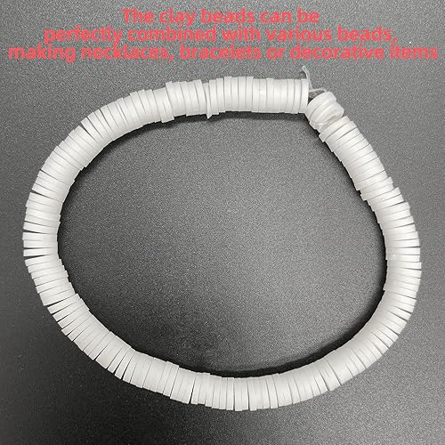 Vista 5 de 3960 cuentas de arcilla plana blanca, 12 hebras, cuentas planas de arcilla para pulseras, fabricación de joyas, Hukiwow cuentas planas redondas