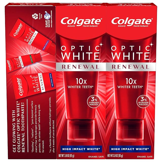 Colgate Optic White Renewal Teeth Whitening Toothpaste High Impact White 3 Oz Tube 3 Pack