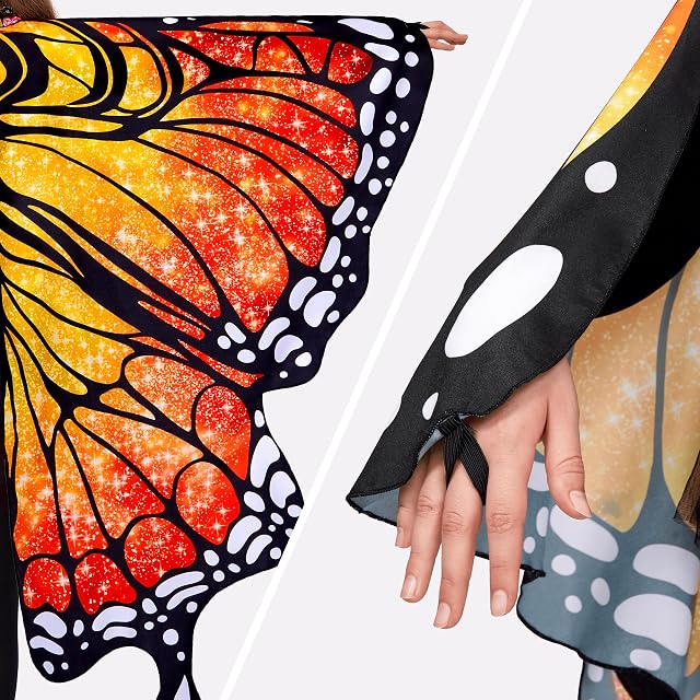 Foto 4 de 6 de Spooktacular Creations Disfraz de mariposa estrellada naranja para niña, juego de alas con chal