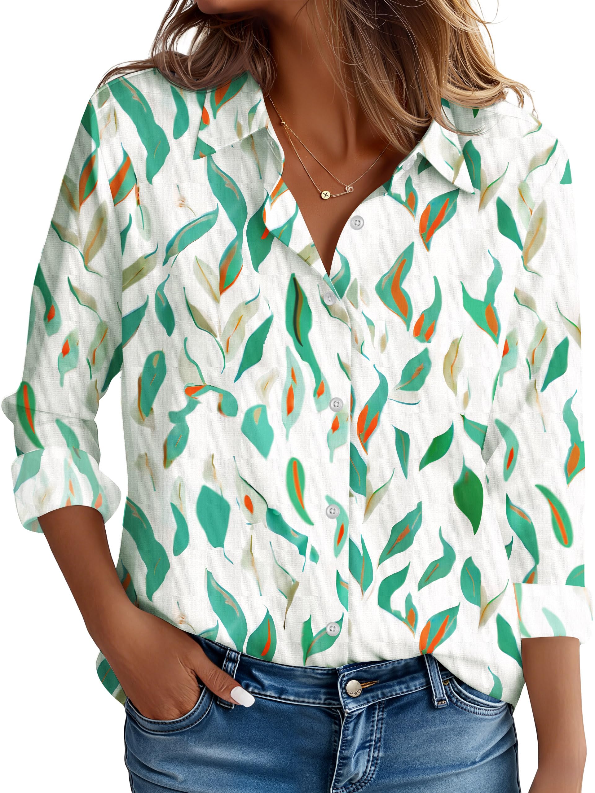 Women's Stain-Resistant Shirts Wrinkle Free Long Sleeve Blouse Office Tops