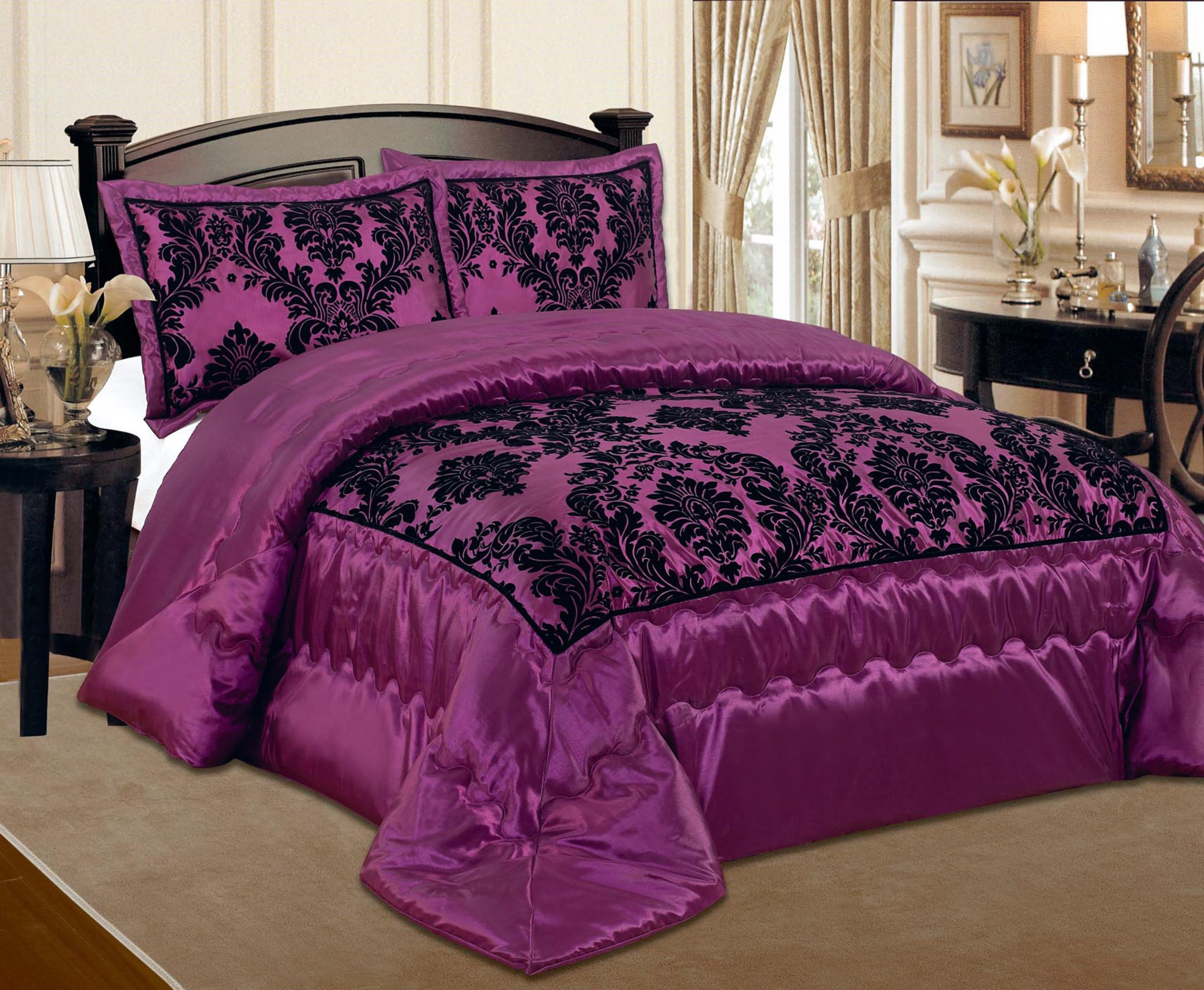 New Luxurious 3pcs Quilted Bedspread Set/Comforter Set/Double & King Size (Aubergine Black) (King)