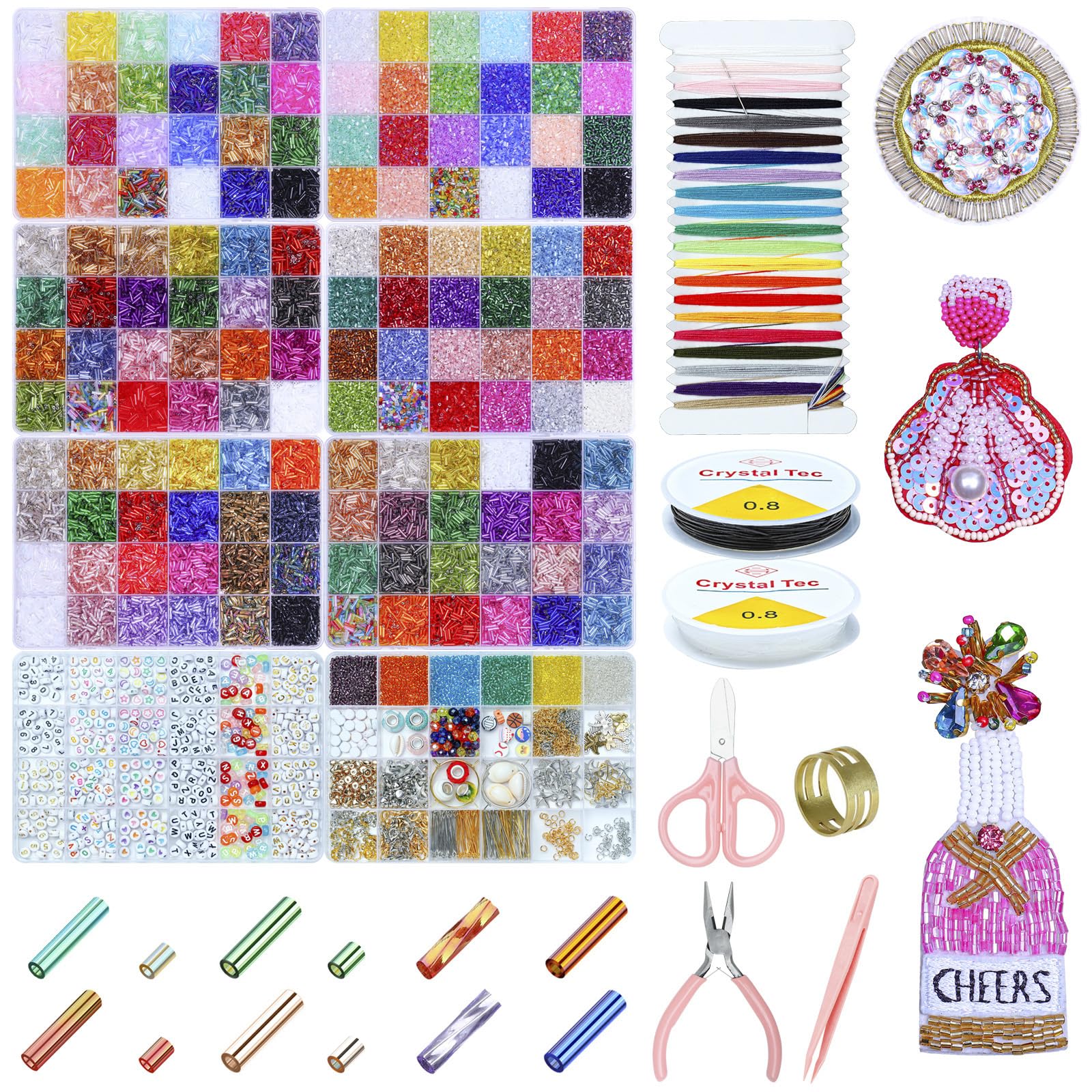Juego de 32300 cuentas de tubo de colores, 150 colores, 7 x 2 mm y 3 x 2 mm