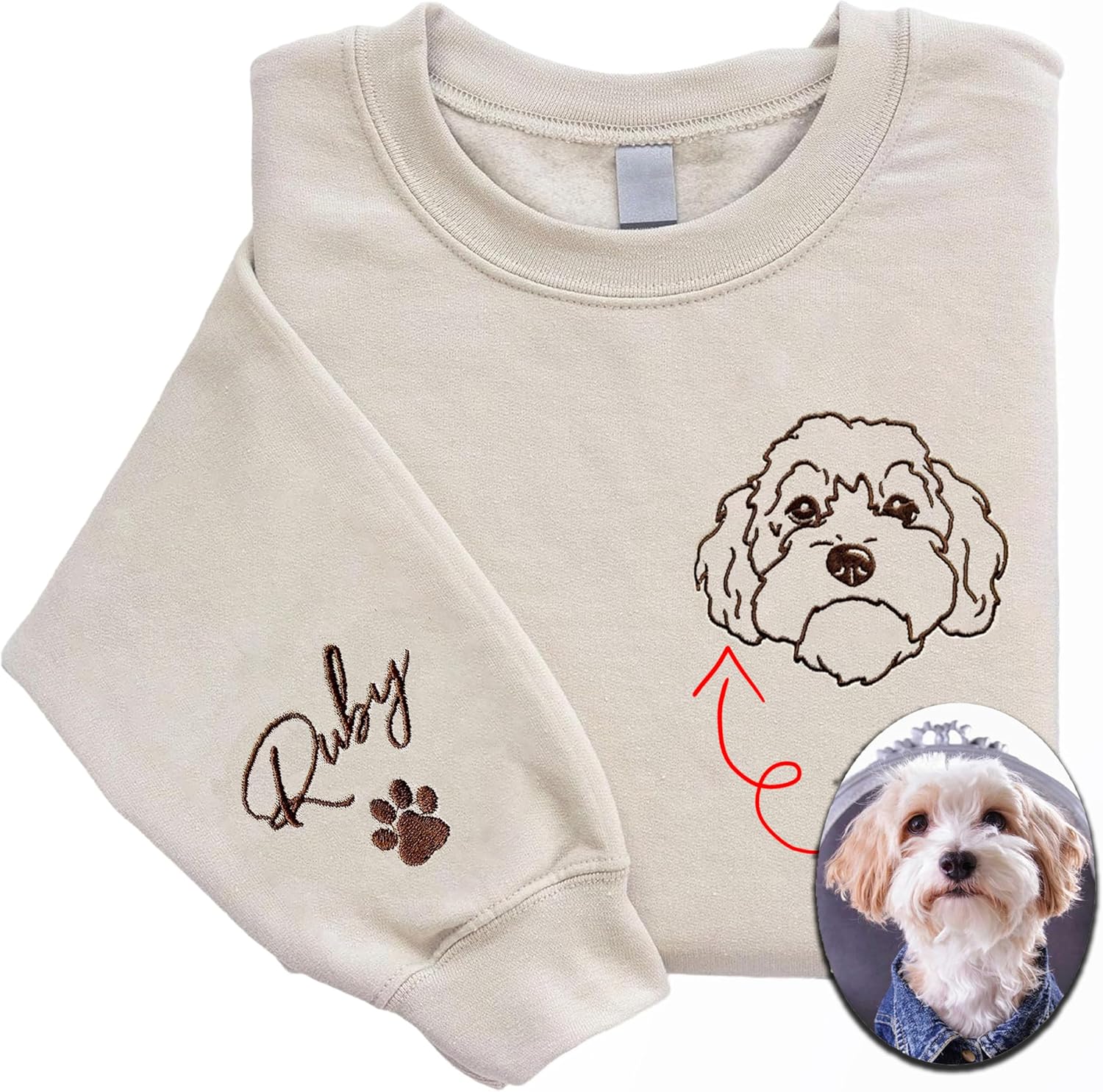 LOVELYPOD Custom Embroidered Dog Mom Sweatshirt with Dogs Names, Pet Photo Shirt, for Dog Lovers