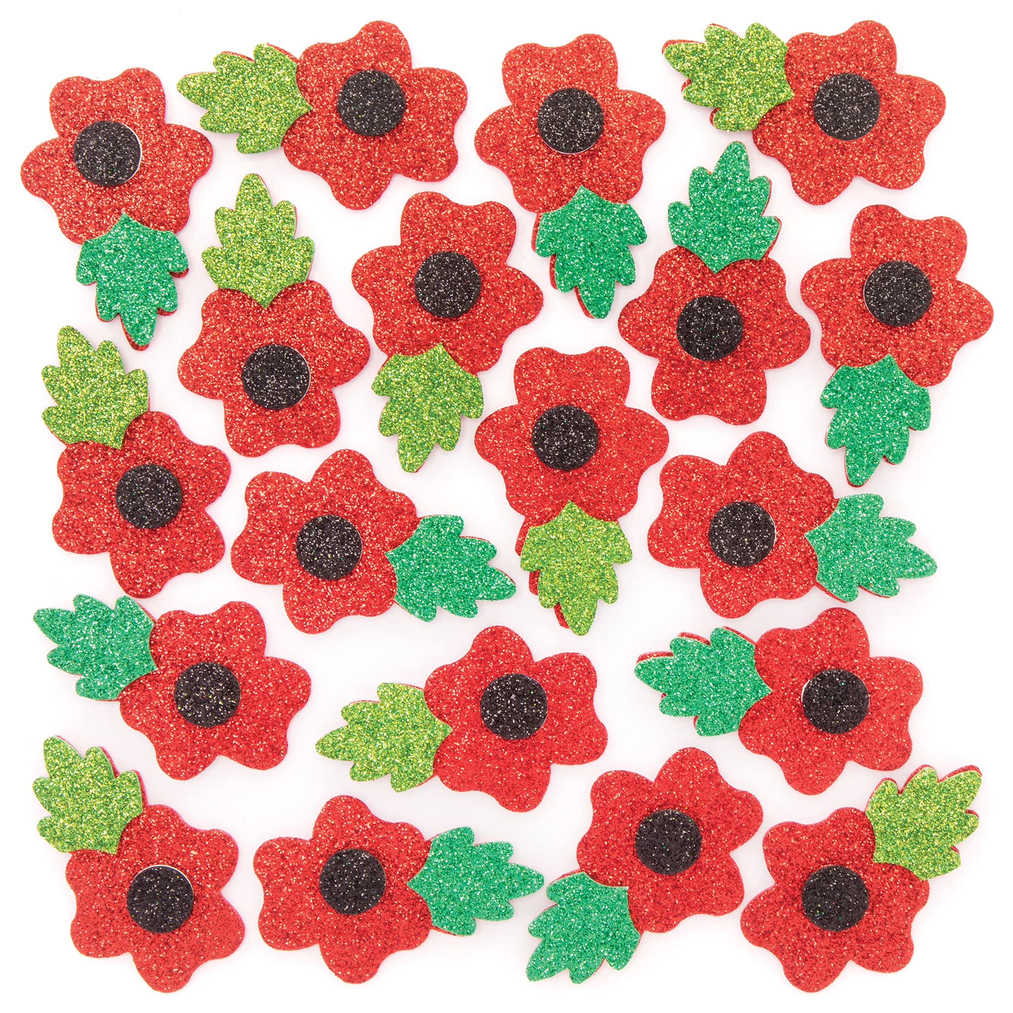 Baker Ross Poppy Glitter Foam Stickers - Pack of 100, Kids Remembrance and Armistice Day Craft Stickers (FE784)
