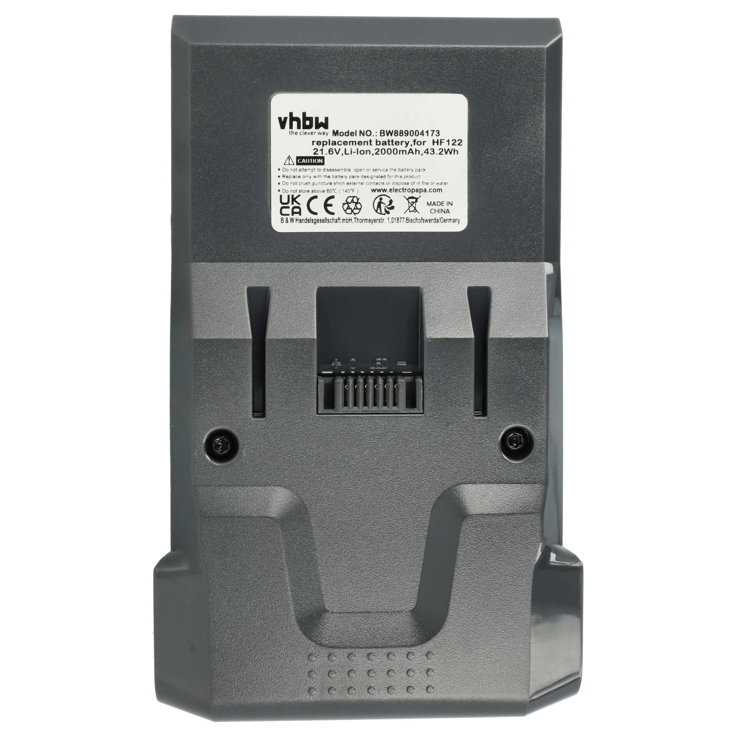 vhbw batteria compatibile con Hoover HF1, HF1 Home, HF122GPT, HF100, HF122RH home cleaner nero (2000mAh, 21,6V, Li-Ion)