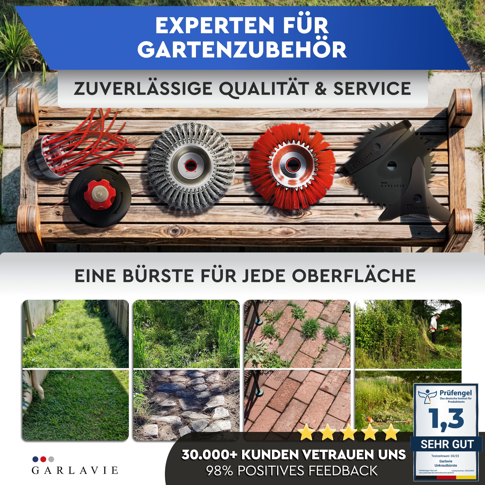 Profi Unkrautbürste Freischneider mit 25,4mm Bohrung - Hochwertige Wildkrautbürste für Motorsense - Drahtbürste Freischneider für effektive Moosentfernung, Silber