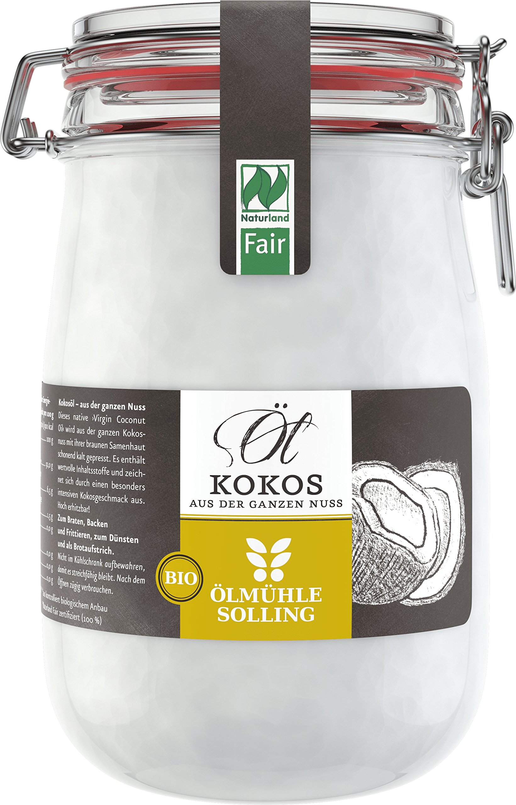 Ölmühle Solling Bio & Naturland Fair Huile de coco dans un verre à étrier 1000 ml