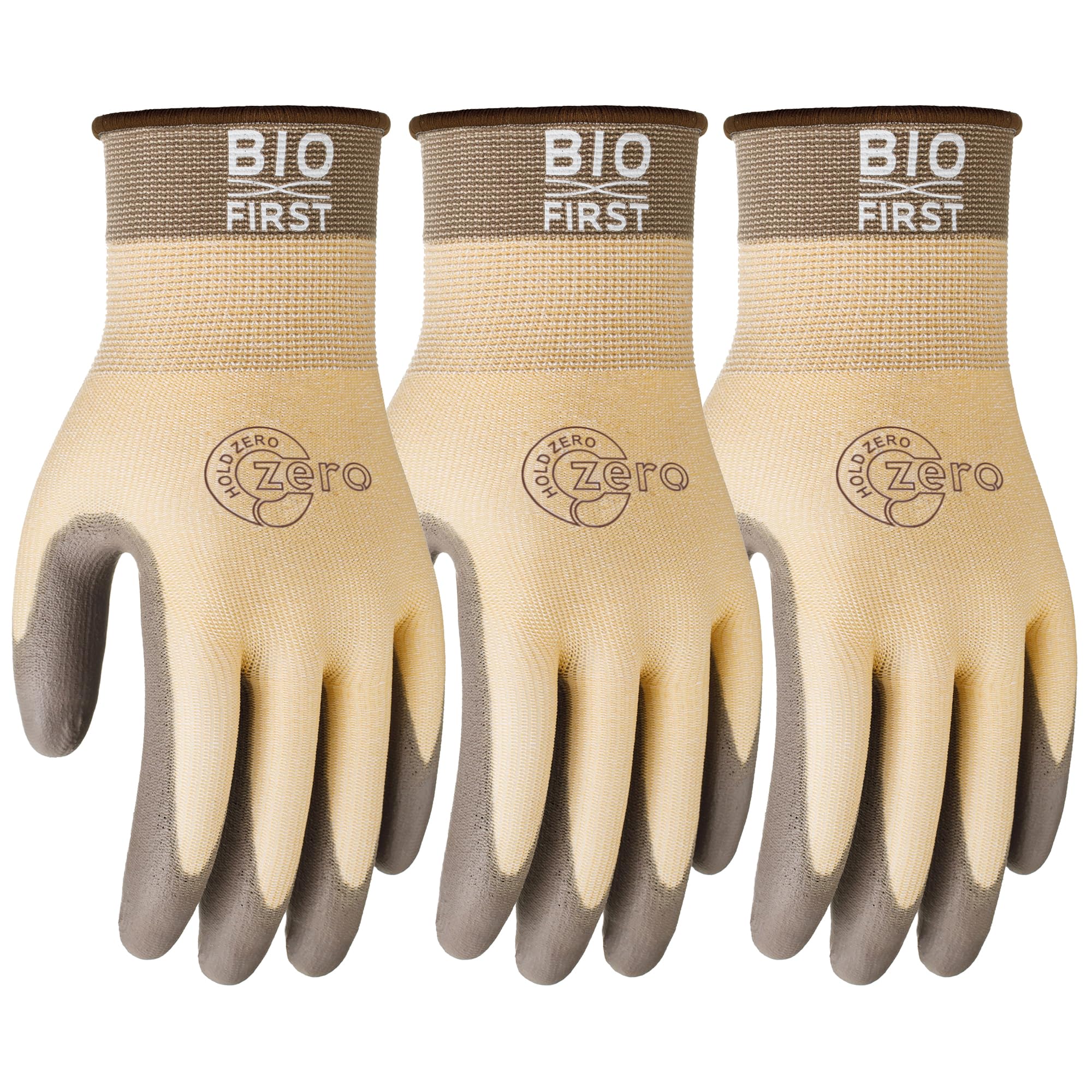 HOLDZERO Gardening Gloves PU Coated Grip Work Gloves Light Duty for Gardening DIY Work Brown 3 Pairs