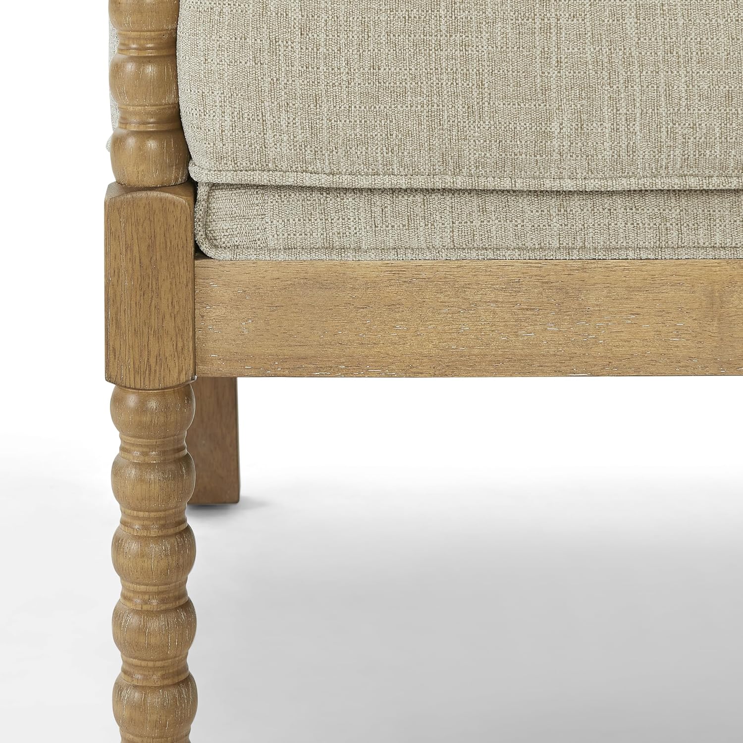 Morden Fort Linen Fabric Spindle Accent Chair with Wood Frame, French Style Accent Chairs with Padded Spring Seat and Armrest Pads, Brushed Base for Living Room Bedroom Farmhouse Office Balcony(Beige)