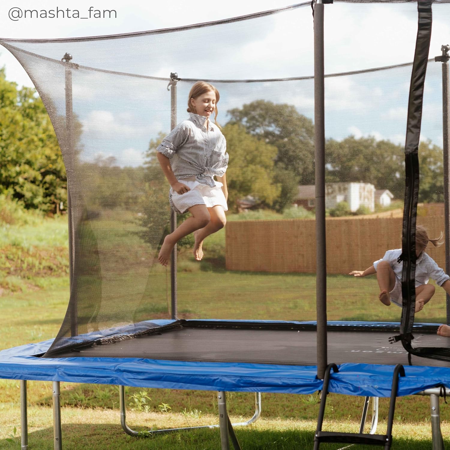 Teamson by Crowntec 15x9FT Large Rectangular Trampoline with Enclosure Net & Ladder, for Outdoor Use, Black