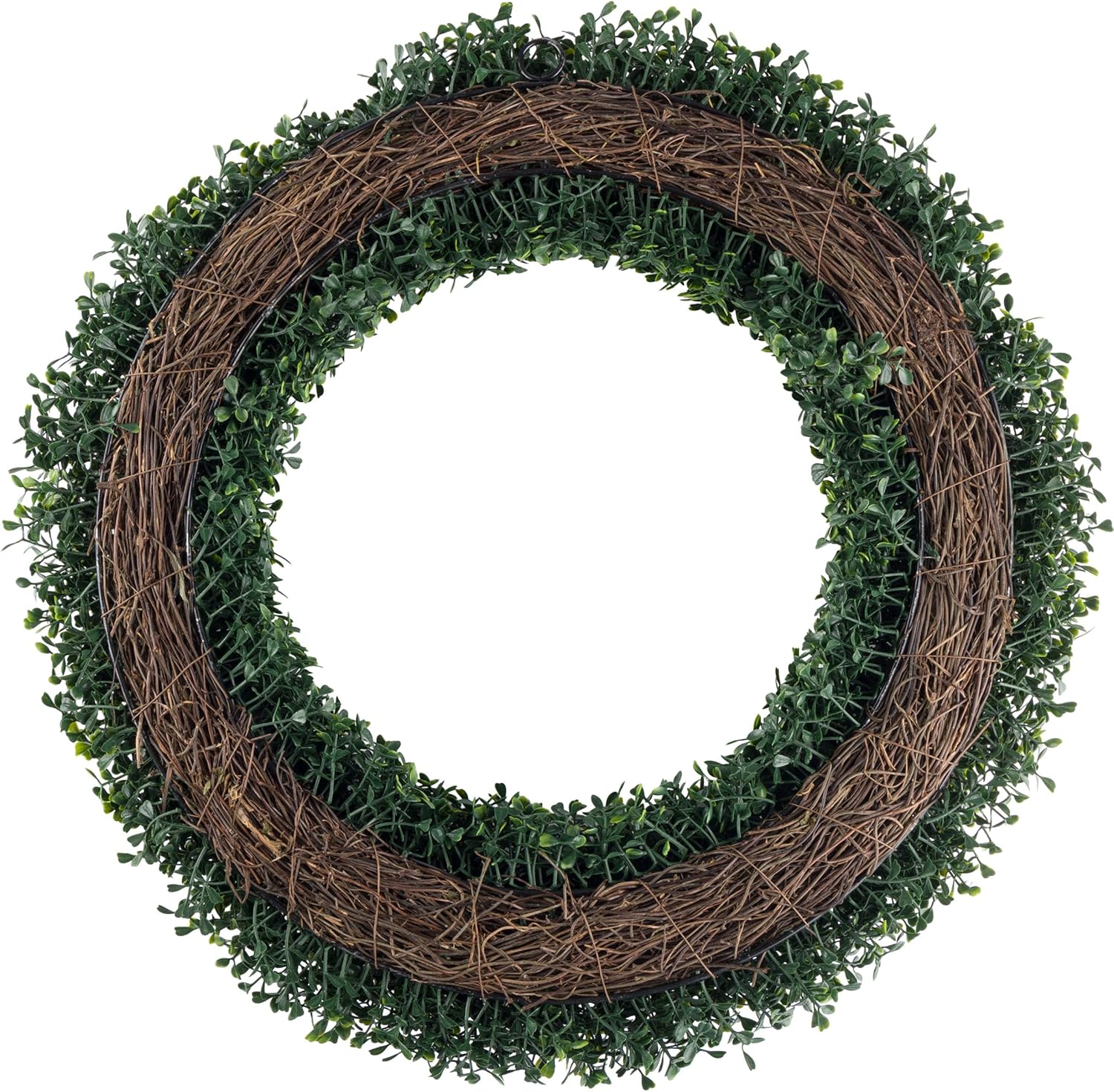 24” Large Boxwood Wreath for Front Door - All-Season Artificial Boxwood Spring, Summer, Fall, or Winter Wreath - Indoor/Outdoor Modern Farmhouse Front Porch Decor by Pure Garden (Green)