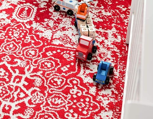 Miniatura 6 de Unique Loom Richmond Collection - Alfombra de área con medallón (4 pies 1 pulgada x 6 pies 1 pulgada, rectangular, rojomarfil)