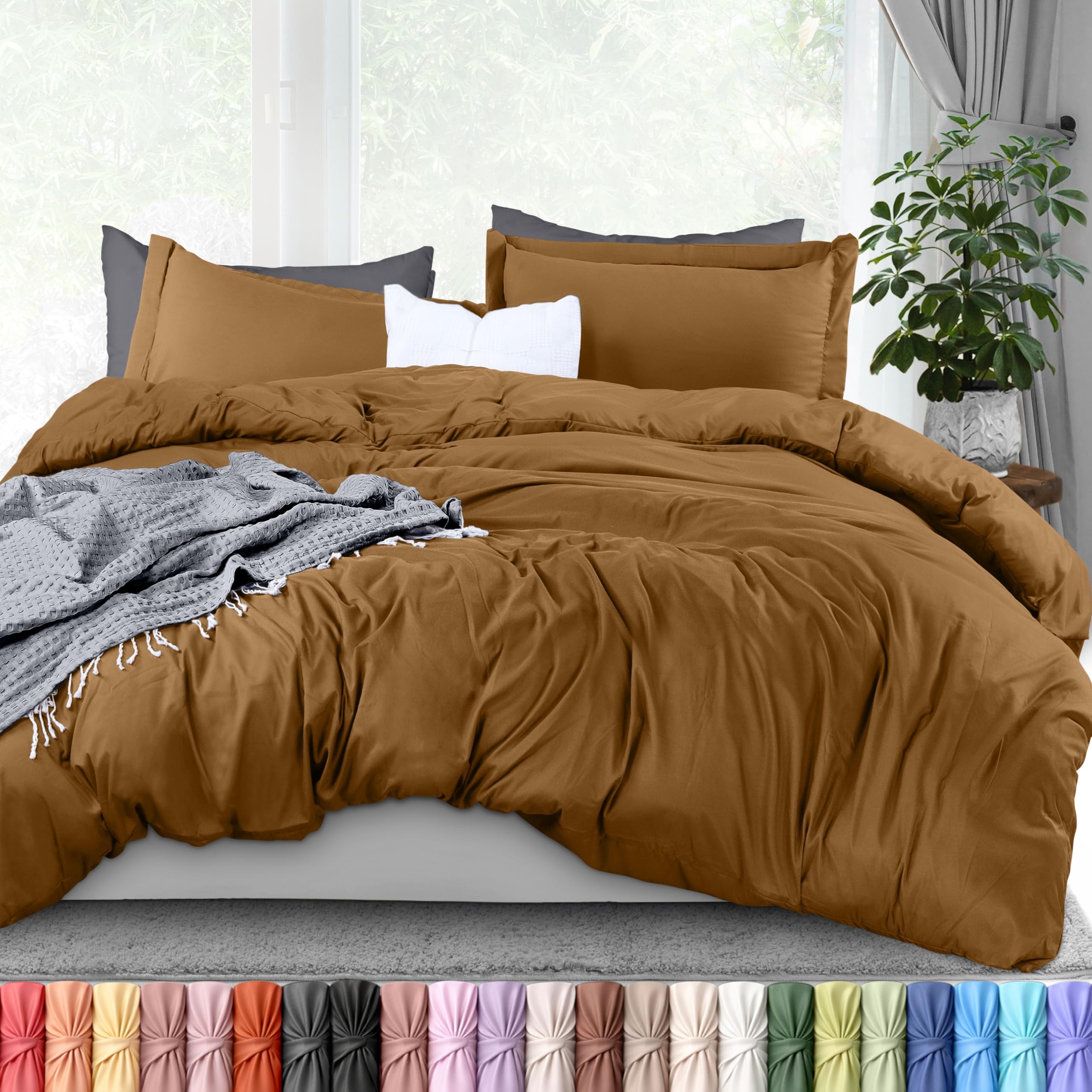 Duvet Cover Queen, 3 Piece Cotton Like Polyester With Zipper Closure, Mocha