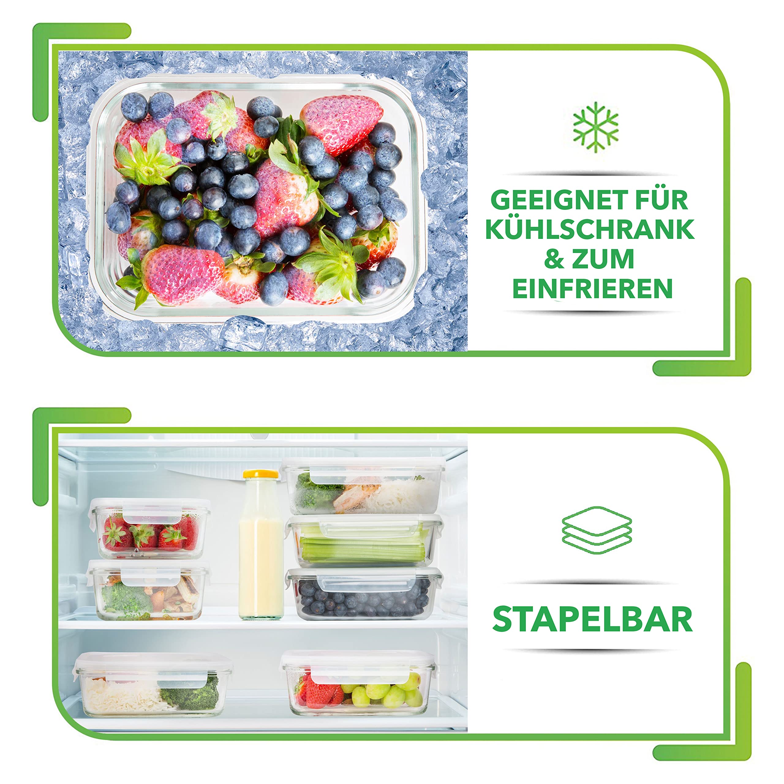 Prep Naturals Glasbehälter mit Deckel 5er-Pack, 1060 ml, 1 Fach