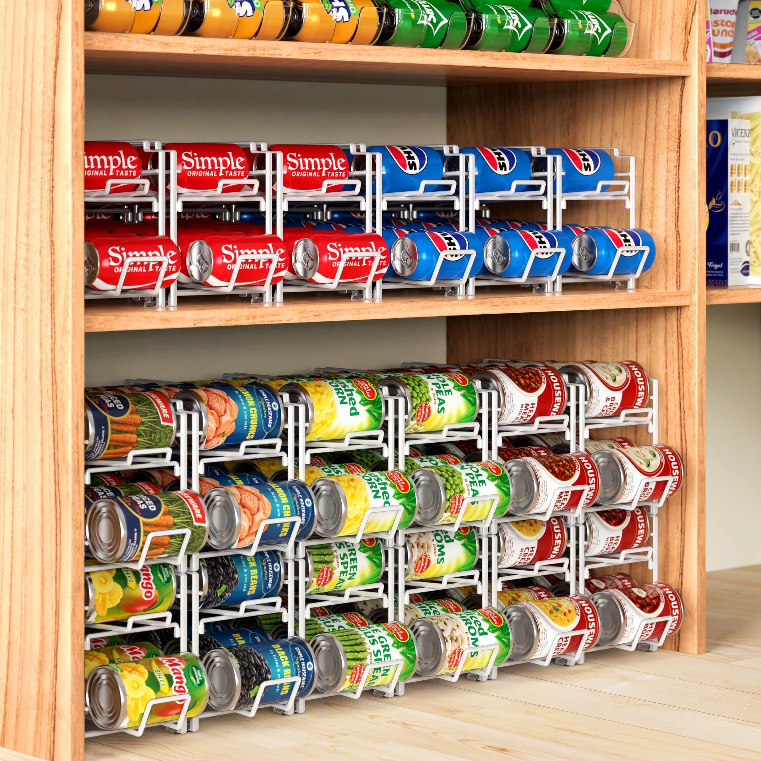 Simple Houseware Getränkedosen-Organizer, stapelbarer Regalspender für Speisekammer/Kühlschrank, 4 Stück, weiß