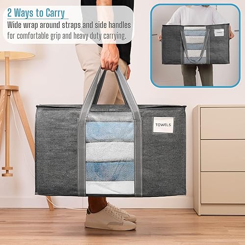 Miniatura 4 de VENO - Paquete de mudanzas, cajas de almacenamiento para embalaje universitario con tapas alternativas, para dormitorio, extragrande, asas