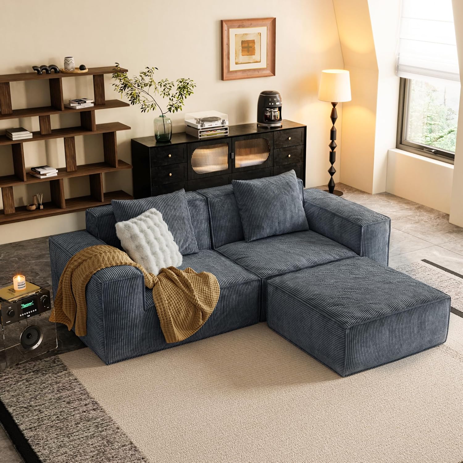 Modular Sofa Convertible to Oversized Sofa Bed - Soft Cloud Velvet Fabric, Free Configuration, Plush Comfort for Living Room, Apartment, Guest Room - Easy Move & No Assembly (Gray)