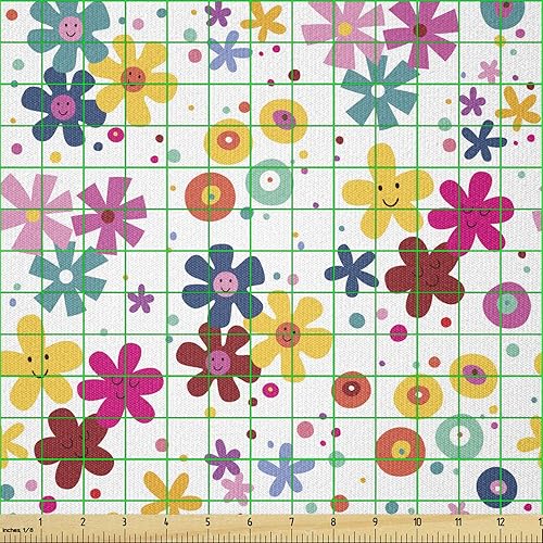 Miniatura 424 de Ambesonne Tela de Fiesta Popstar por Yarda, Estilo de Dibujos Animados Garabatos Dibujados a Mano Tema Musical Impresión de Arte Lineal, Tela