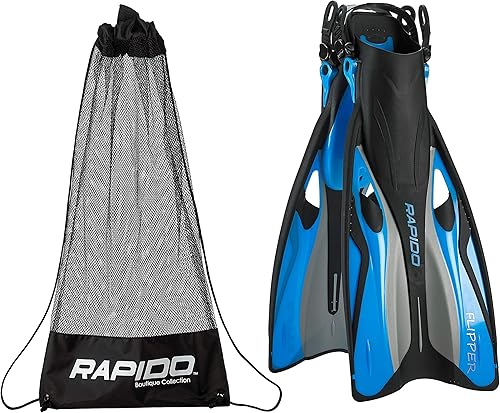 Rapido Boutique Collection - Aleta de esnórquel ajustable con bolsa de transporte para equipo de esnórquel, fácil de empacar y viajar, aletas de