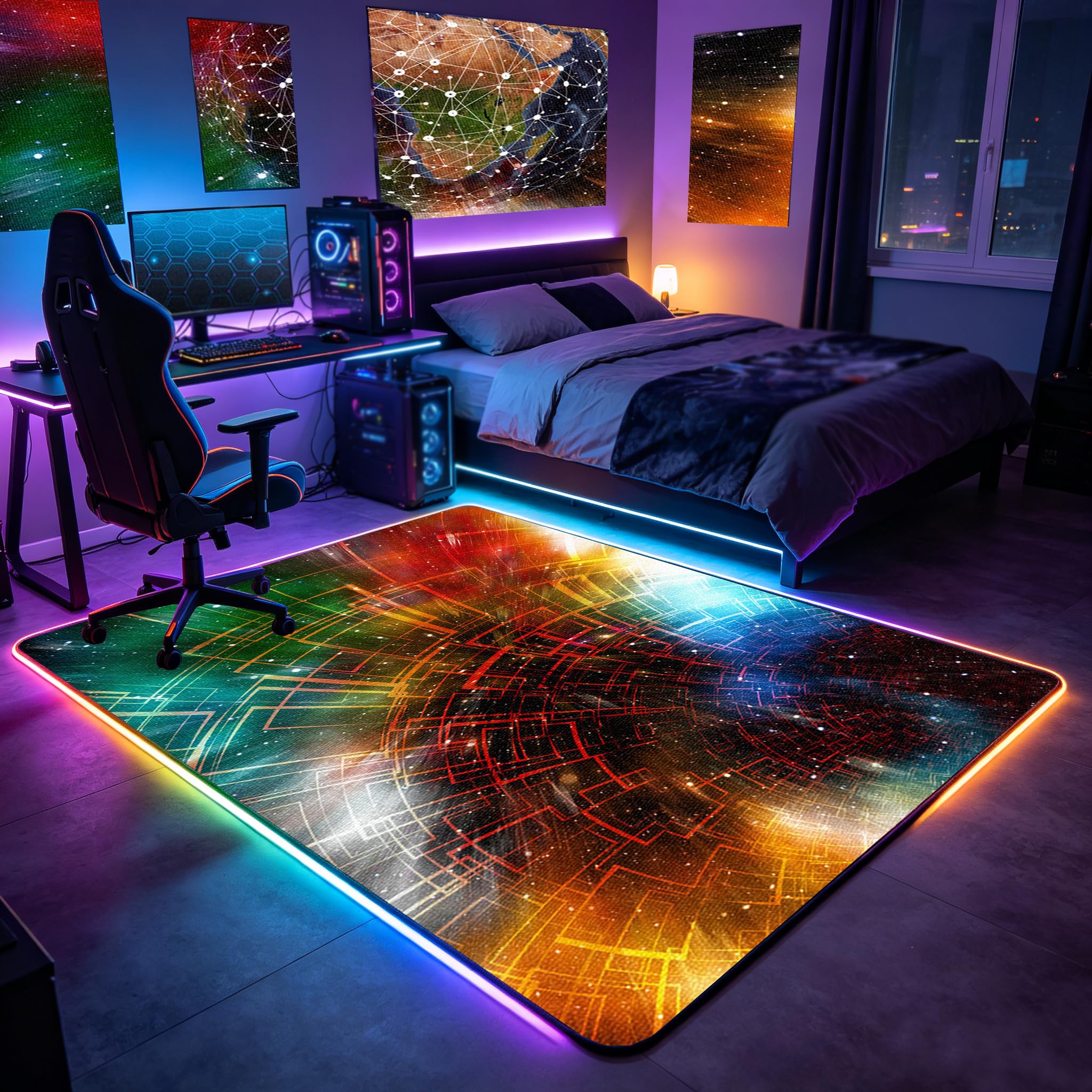 Duży dywan do sypialni dla gracza nowoczesny 3D dywan do pokoju dla graczy, dywan do pokoju gier dla młodzieży antypoślizgowy dywan z krótkim włosiem 130 x 150 cm