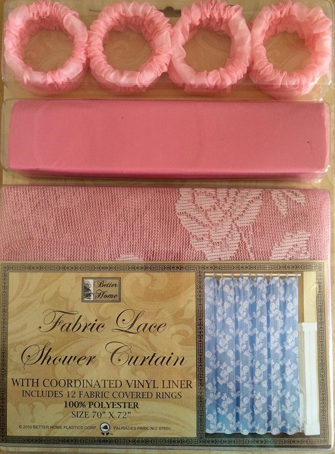 Better Home Pink Fabric Lace Shower Curtain Liner Rings