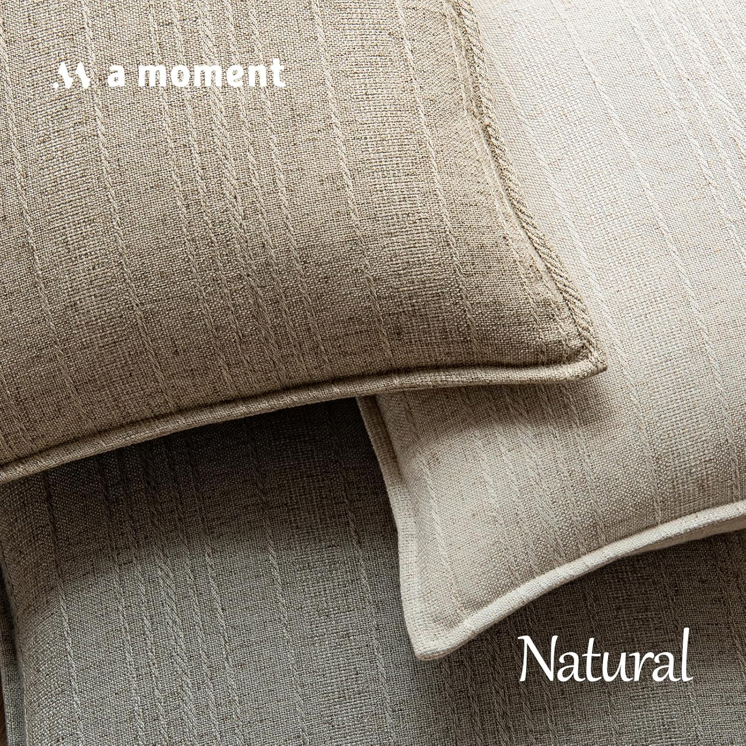 a moment Linen Pillow Covers Set of 2,Boho Farmhouse Throw Pillowcases Neutral Textured Decorative Covers for Couch Sofa Bed, Soft Linen Blend Accent Case Cushion Living Room Home Decor 20"x12"Khaki - Image 3
