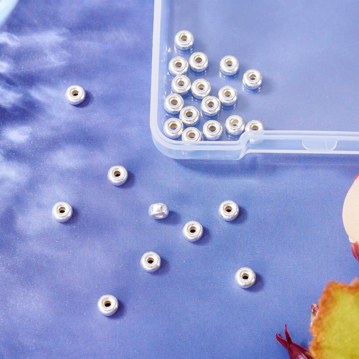 Pandahall 25Pcs 925 Sterling Silver Spacer Beads Smooth Rondelle Ball Spacer Beads 4x2mm Metal Loose Bead for DIY Jewelry Making Rings Necklace Bracelet - Image 6