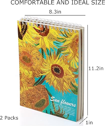 Miniatura 5 de Paquete de 2 libros estéticos de bocetos en espiral para niños, 98 libras/5.64 oz/m², papel grueso sin ácidos, A4, diario mixto en blanco, cuaderno