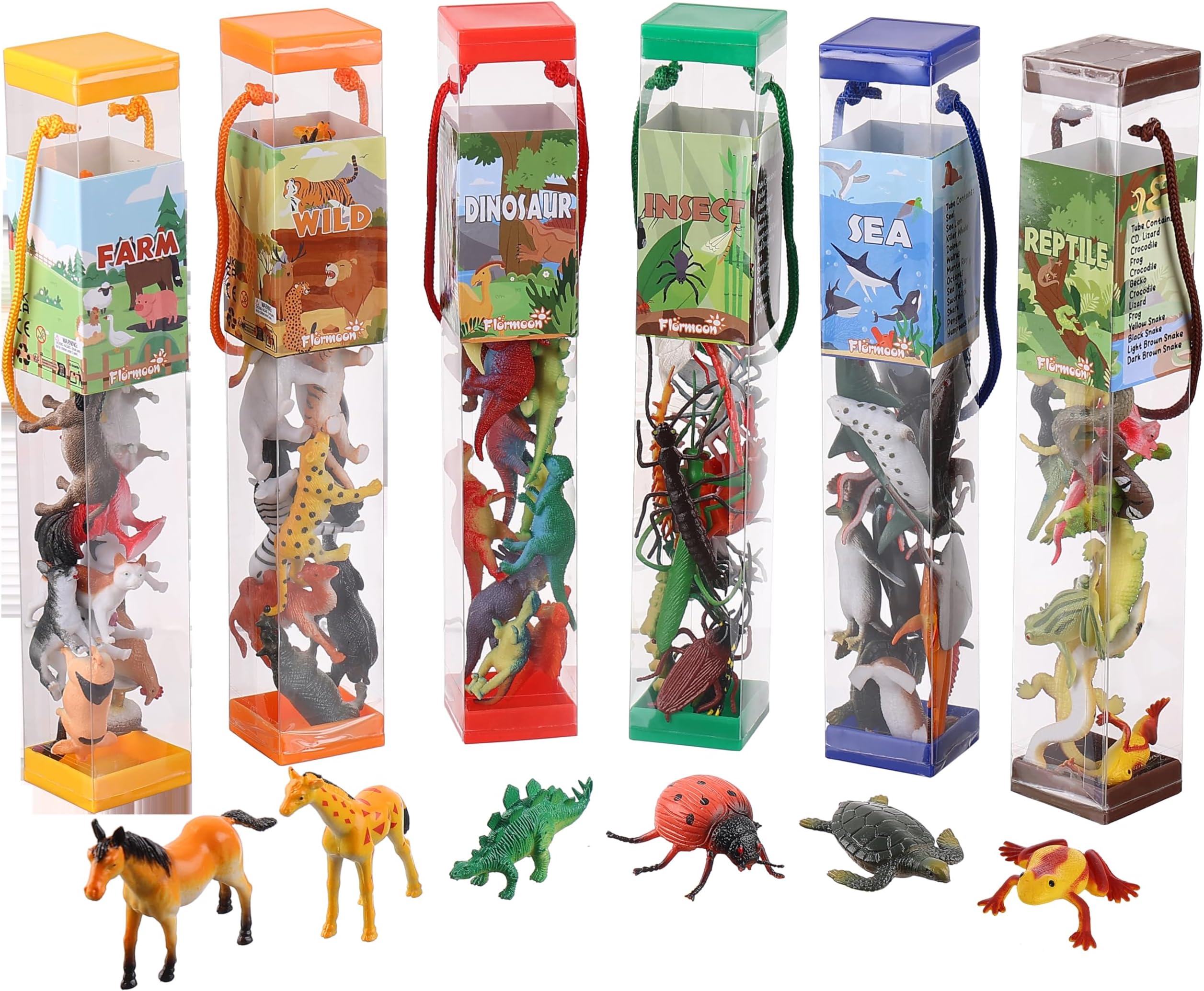 FLORMOON Animal Figures, 72pcs Realistic Mini Dinosaur Insect Sea Farm Reptile Wild Jungle Animal Toys, Early Educational Toys, Birthday Party Cake Topper Gift for Kids