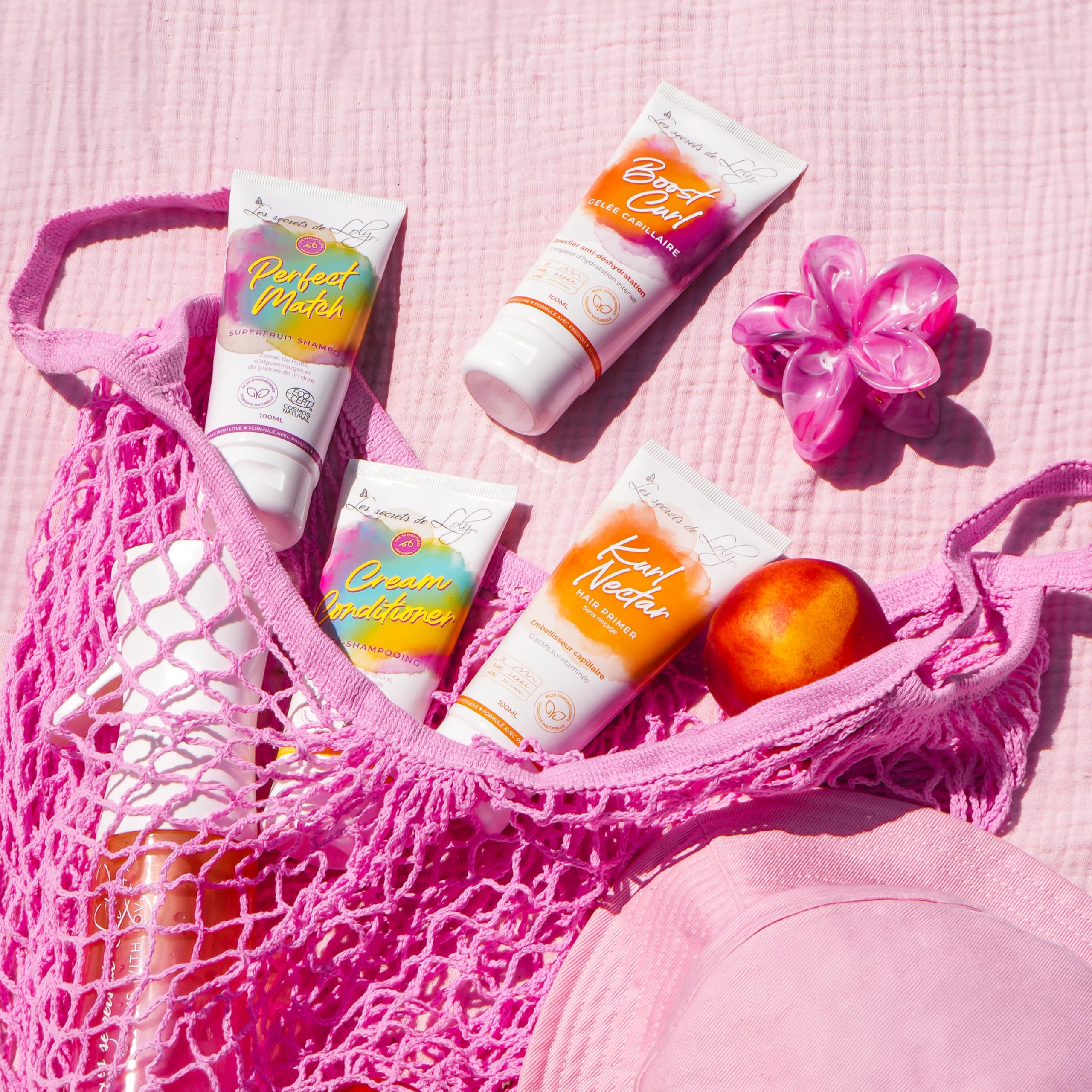 Les Secrets de Loly - Trousse de Voyage Cheveux Bouclés – 4 Soins 100ml – Shampooing + Après-Shampooing + Leave-in + Gelée – Format Cabine