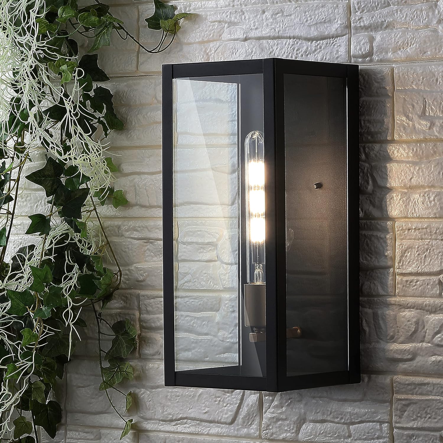 JONATHAN Y 7" Black/Gold Modern Industrial Outdoor Wall Lantern Sconce, Waterproof LED Exterior Light for Porch Entryway, with Clear Glass Shade and Edison Bulb JYL7602A