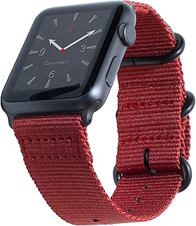 Carterjett Compatible with Apple Watch Band Red 42mm 44mm Woven Nylon NATO Replacement iWatch Band Canvas Strap Steel Clasp Adapters for New Series 5 Series 4 3 2 1 (42 44 S/M/L Red) - coolthings.us