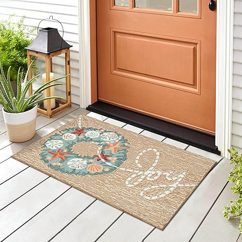 Miniatura 19 de Liora Manne - Alfombra de entrada para interior/exterior, 2 pies 6 pulgadas x 4 pies, Sandy & Bright 3 Perros Navidad,Casa de vacaciones,Perros de