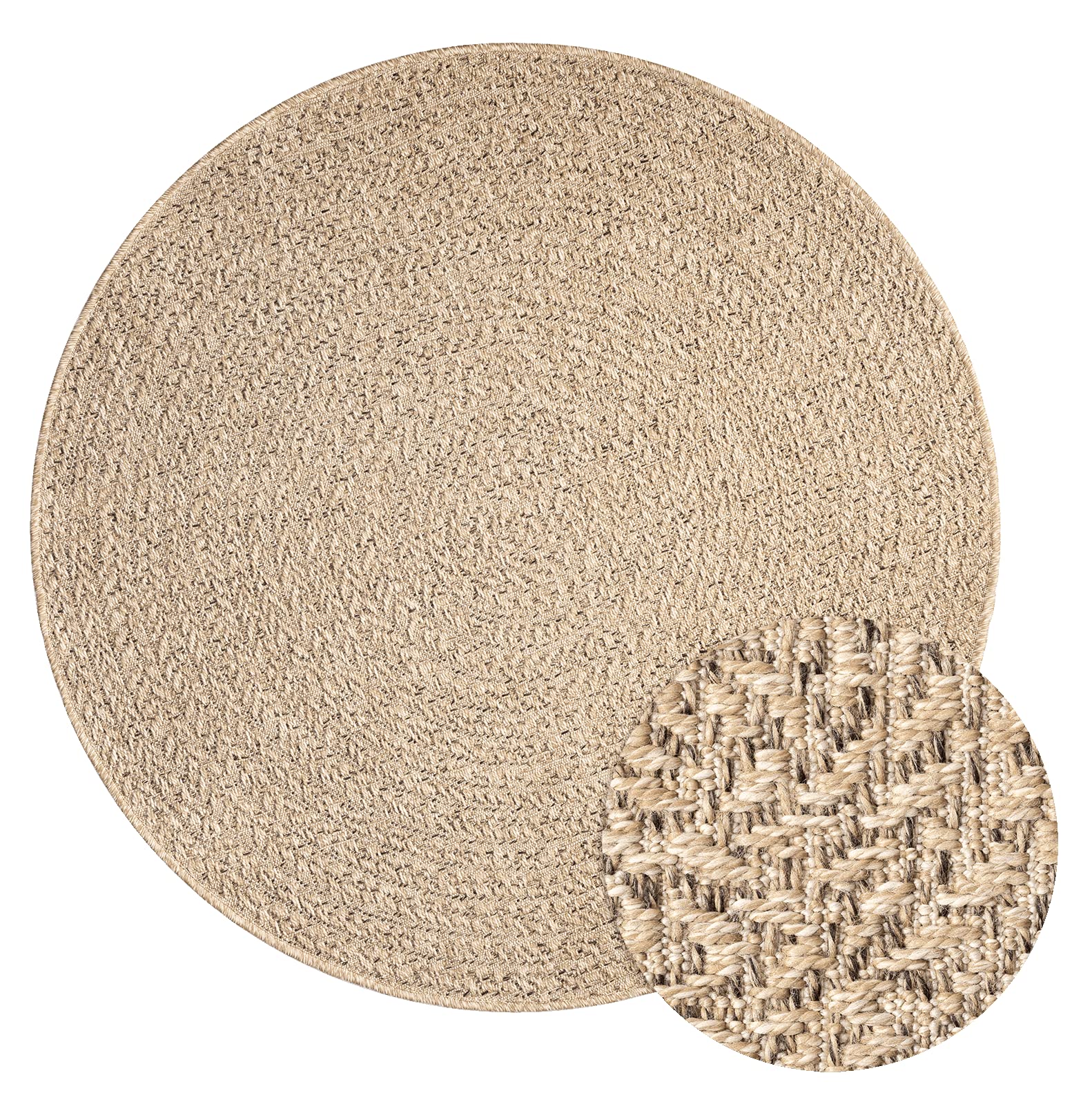 Mia´s Teppiche Soil - Tapis extérieur et intérieur résistant aux intempéries, Aspect Jute Naturel, idéal pour terrasse, Balcon et Jardin, env. 120 cm Rond
