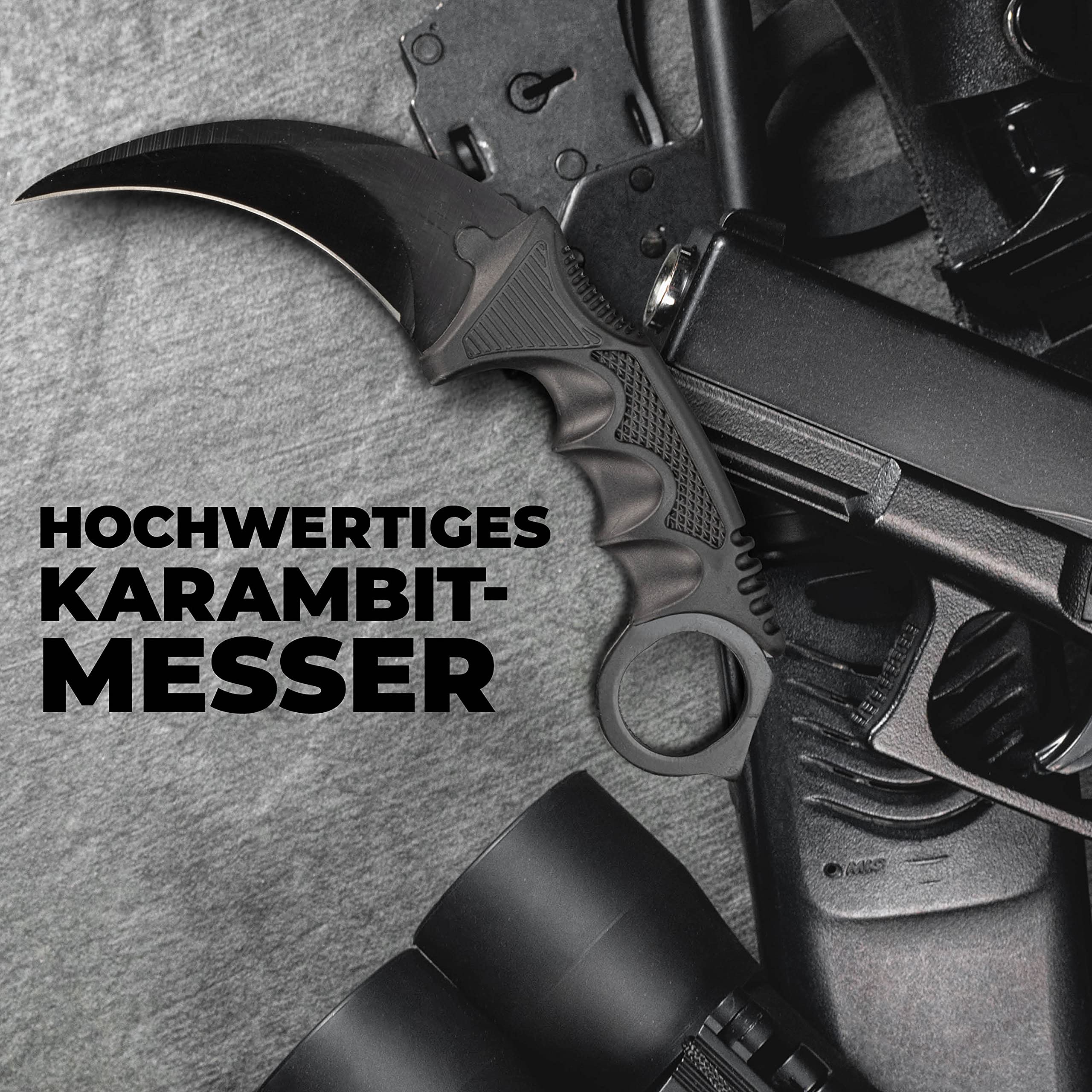 CSGO Karambit Messer – scharfe 4-mm Edelstahlklinge – ergonomischer Ringgriff – stabiles Karambit im CSGO-Stil für Alltag, Sammlung & Geschenk – inkl. Nylonholster & Klingenschutz