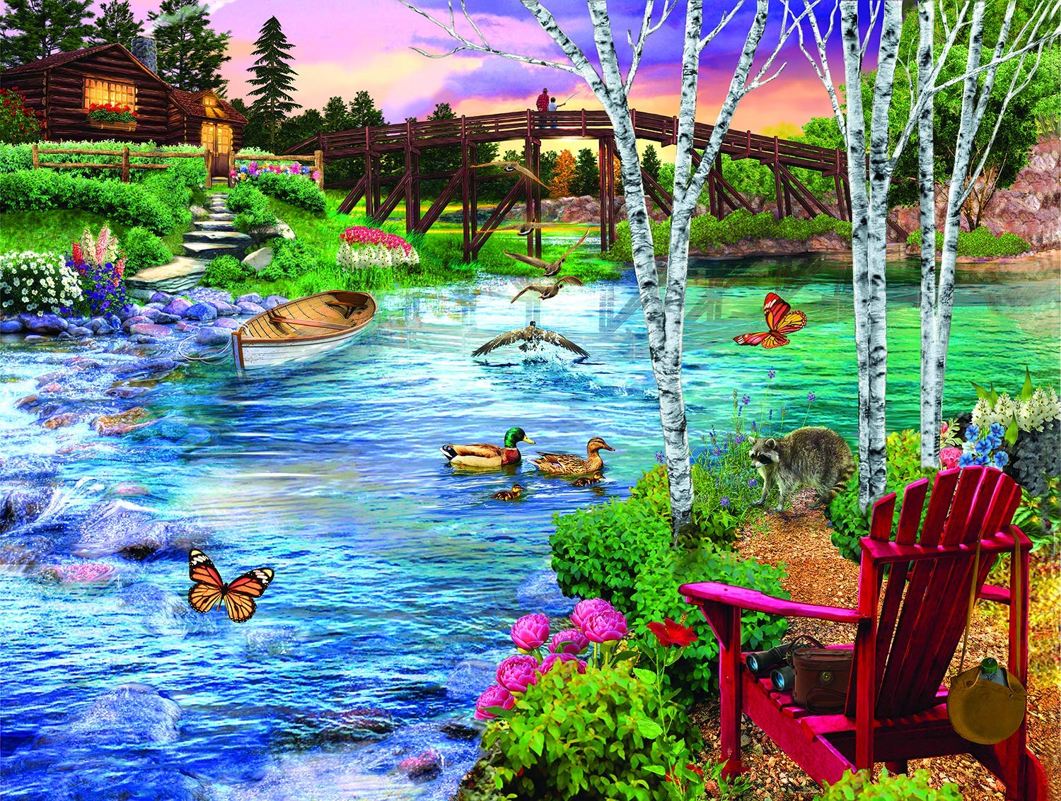 SUNSOUT Footbridge 1000 Piece Jigsaw Puzzle - 20x27 Inch Nature Scene By Bigelow Illustrations