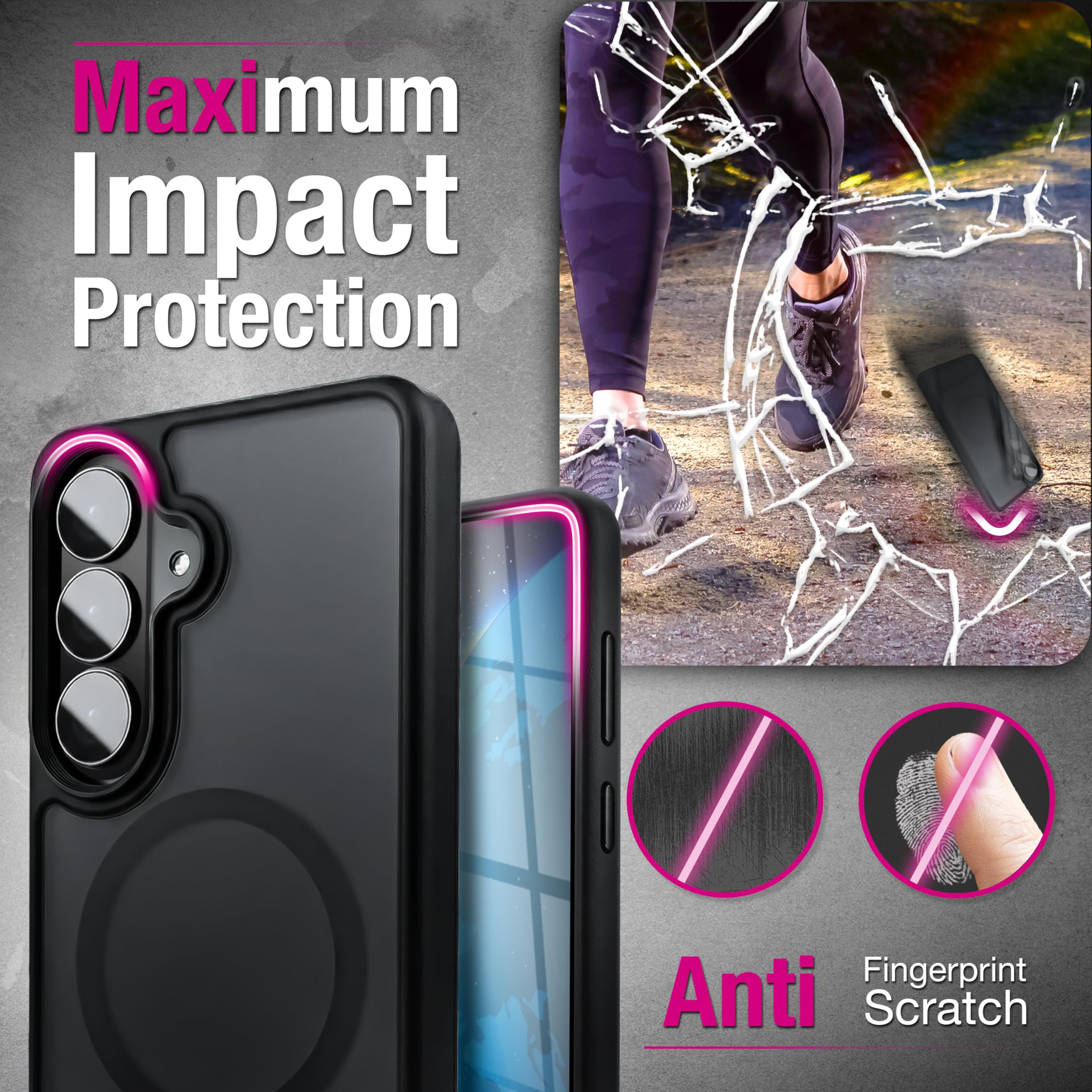 NALIA Coque Magnétique Rigide Mate pour Samsung Galaxy S26 - Compatible MagSafe & Support - Triton (Étui Antichoc Anti-Jaunissement) - Marque Allemande, Couleur:Noir Basalte