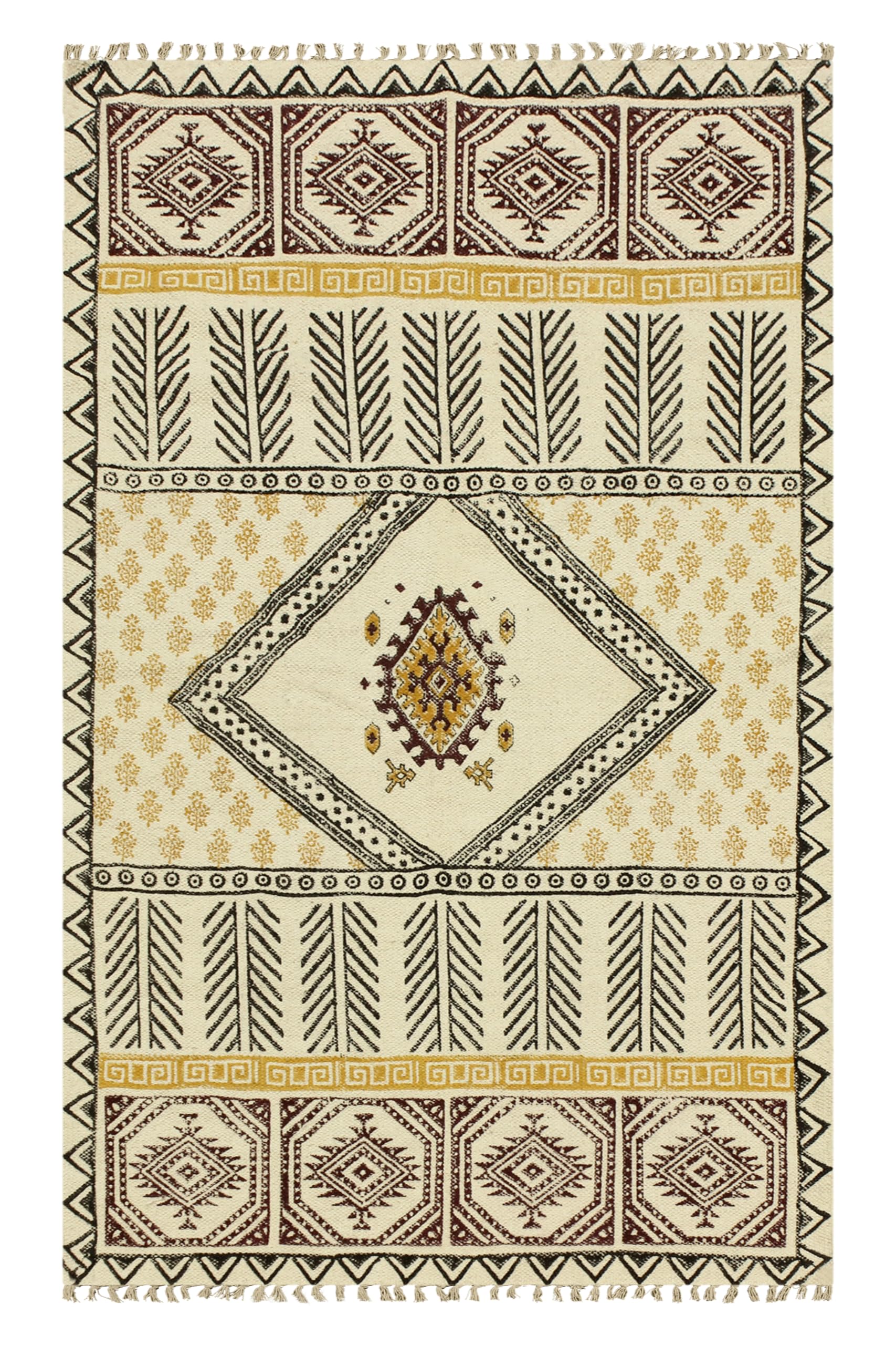 Tapis de couloir Kilim coton lavable à plat jaune noir intérieur extérieur 40cm