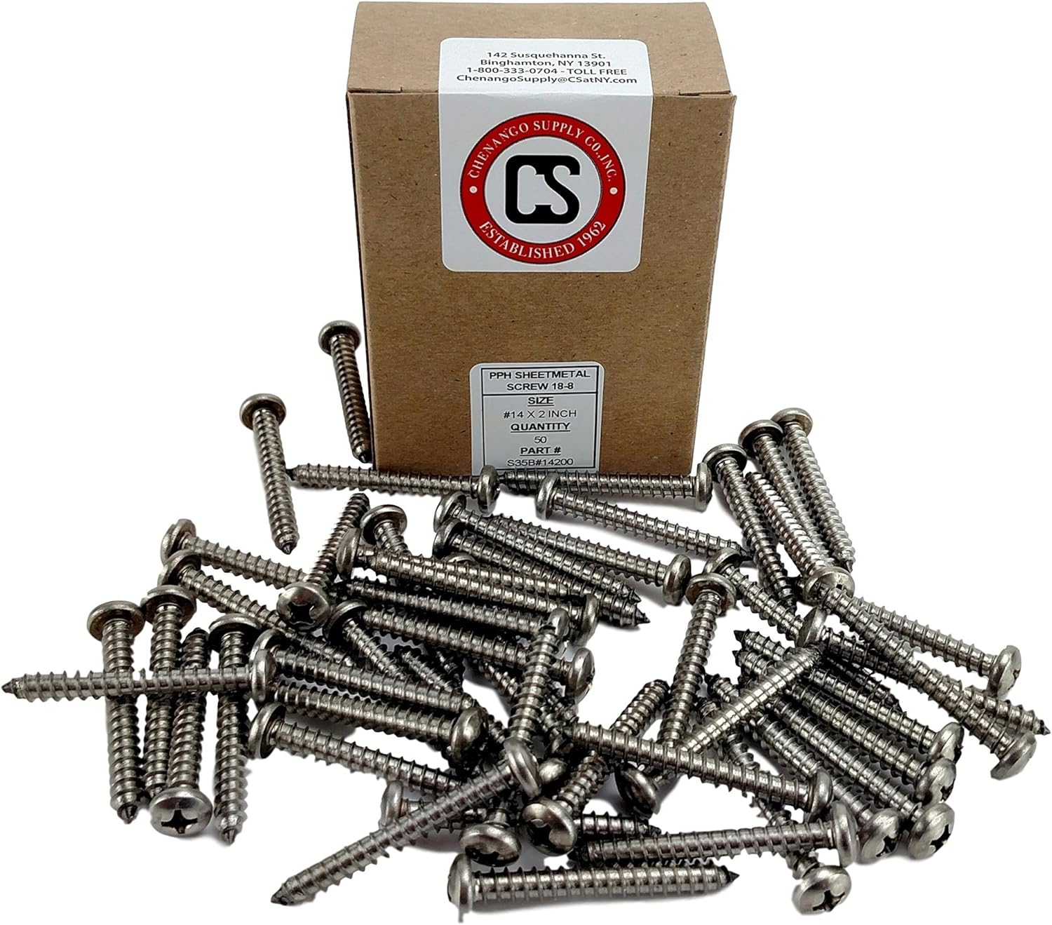 #14 X 2" Stainless Phillips Pan Head Sheetmetal Screw (1/2" to 2-1/2" in Listing) 50 Sheet Metal Screws (#14 X 2")