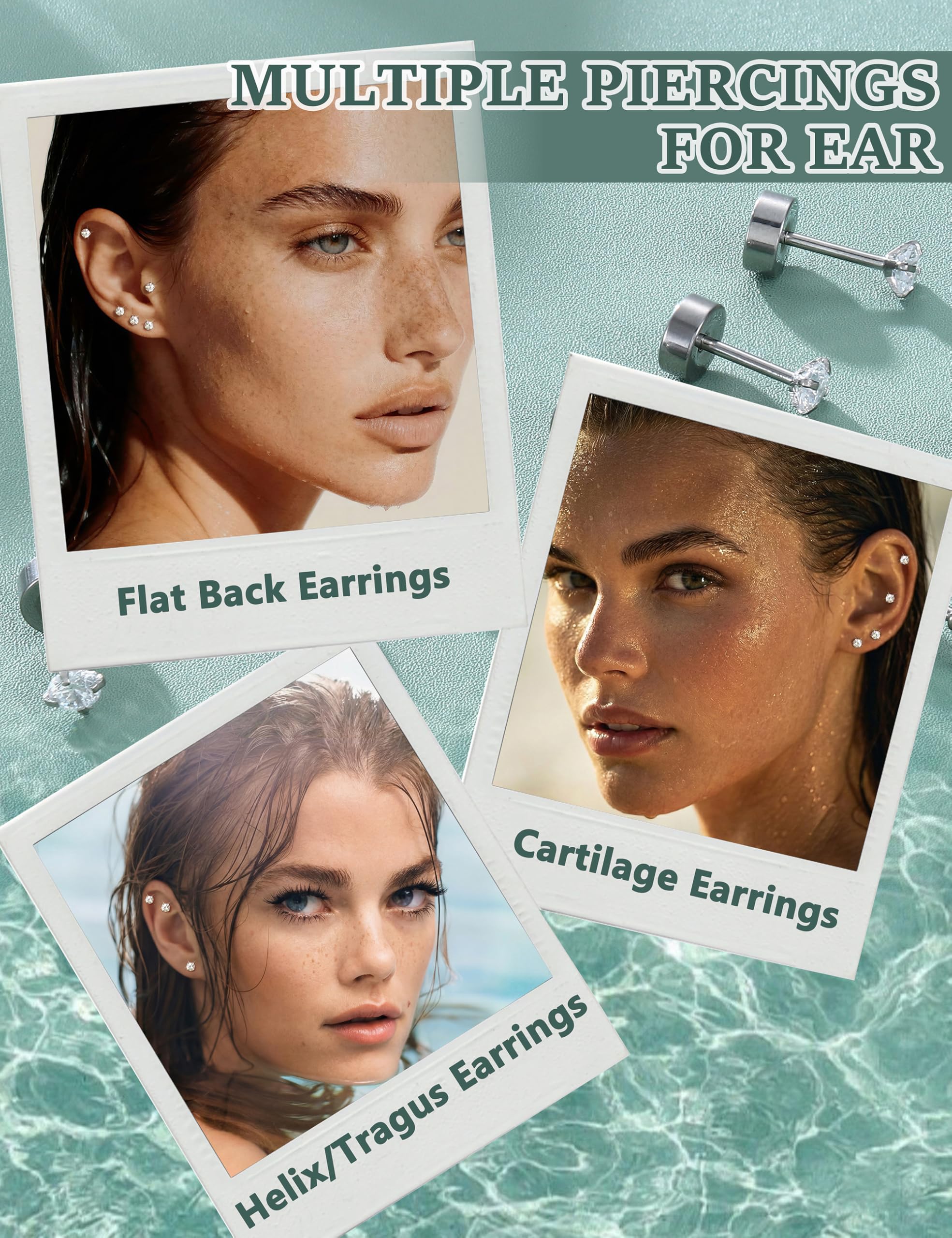 Diamday 6 paia di orecchini a cartilagine 20G per donne uomini ragazze 2-5mm Flat Back Earring Set 316L acciaio chirurgico Tragus CZ Small Helix Piercing Gioielli Ipoallergenici